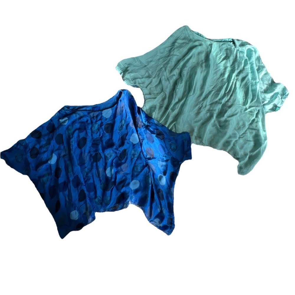 Meo Meli made in Italy Women's Blue and Teal silk Blouses bundle